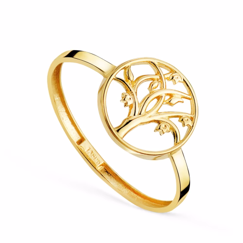 18k sortija oro amarillo arbol de la vida calado. ancho: 10 mm.