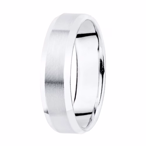 18k alianza oro blanco matizada y bordes brillo. ancho: 5 mm