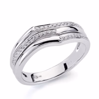 18k sortija oro blanco diamantes talla brillante 0.120/0.450 qts. ancho: 10mm