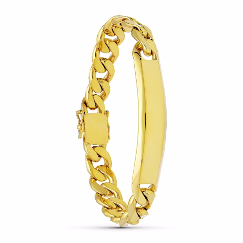 18k pulsera esclava oro amarillo barbada maciza ancho: 10mm. largo: 20,5 cm placa chapa: 58x11mm