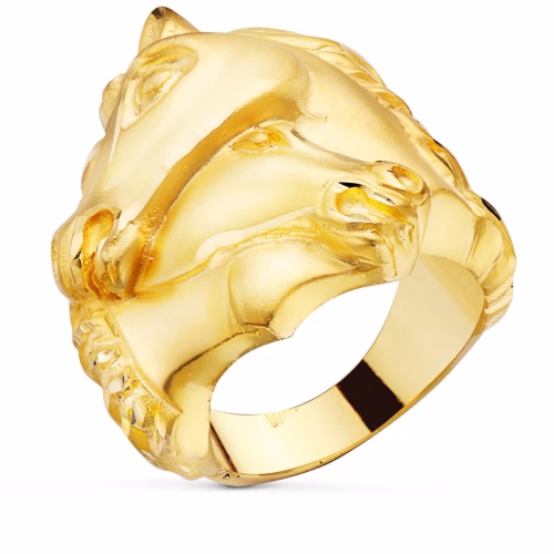 18k sello oro amarillo macizo caballos entrelazados. ancho 28 mm