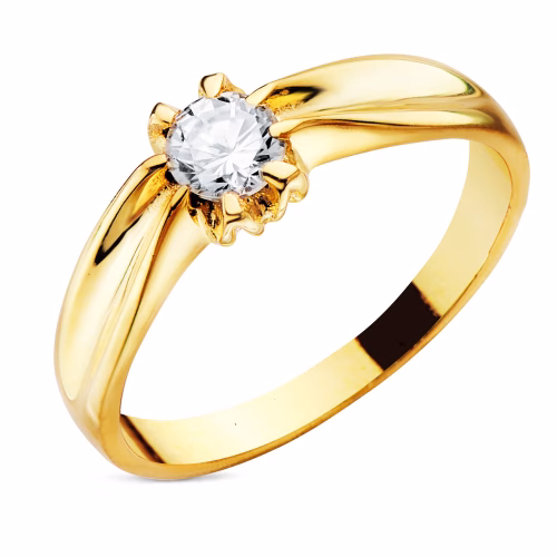 18k solitario oro amarillo macizo circonita de 5 mm con garras forrado