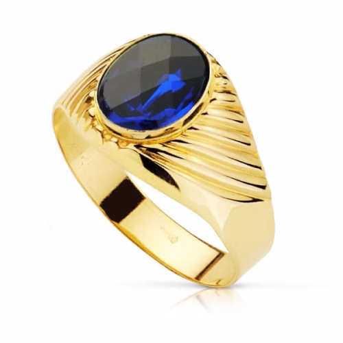 18k sello oro amarillo hueco galloneado piedra oval zafiro spinel 10x8 mm