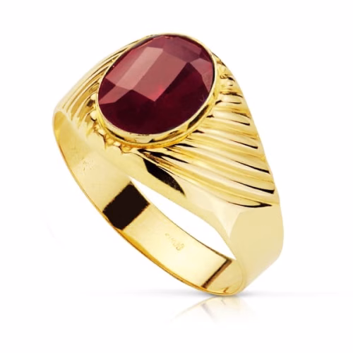 18k sello oro amarillo hueco galloneado piedra oval zafiro spinel 10x8 mm