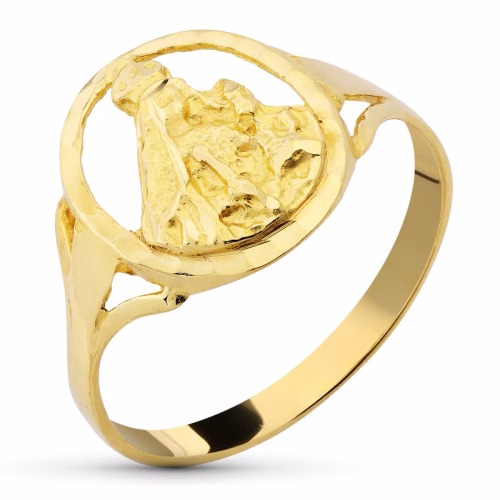 18k sortija oro amarillo virgen de la salud oval 13 x 11,5 mm