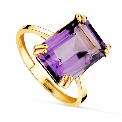 18k sortija oro amarillo piedra amatista 7,64 qtes. medida: 14x10mm