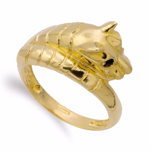 18k sortija oro amarillo cabeza puma ojos zafiro. ancho: 11,5 mm