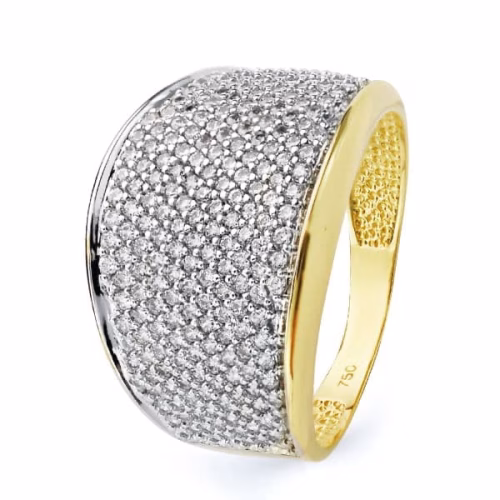 18k sortija oro bicolor circonitas. ancho: 15 mm