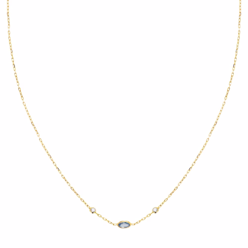 18k gargantilla oro amarillo colgante aguamarina 5x3mm cadena forzada 42cm