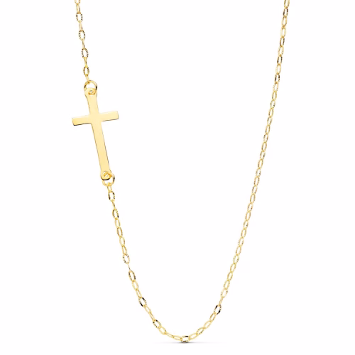 18k gargantilla oro amarillo cruz 17x8 mm cadena forzada 42cm