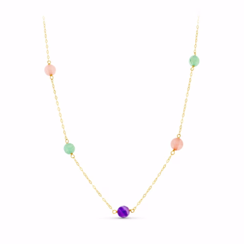 18k gargantilla oro amarillo 5 bolas cuarzo colores de 6 mm. largo: 42-3 cm