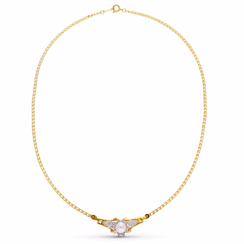 18k gargantilla oro bicolor perla y circonitas
