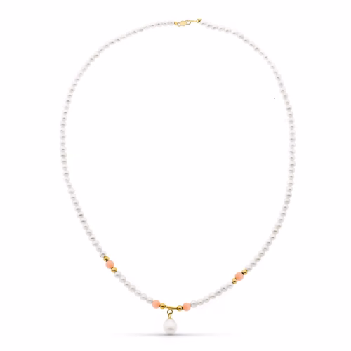 18k gargantilla oro amarillo perla concha natural y perla rosa