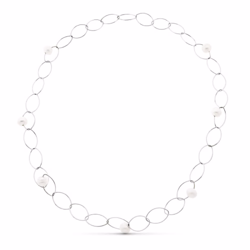 18k gargantilla oro blanco 7 perla cultivadas 86 cm