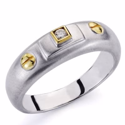 18k sortija oro bicolor diamante talla brillante 0.030 qts.