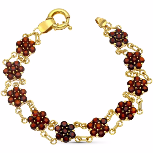 18k pulsera oro amarillo cuajos de granates