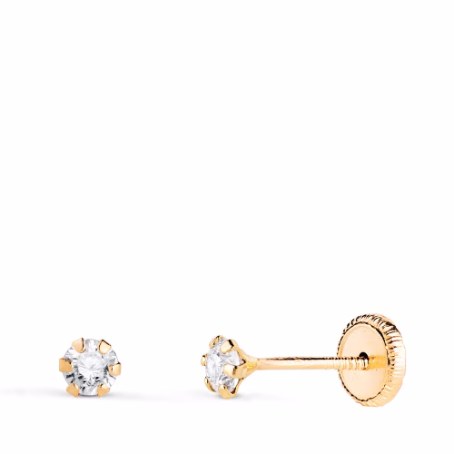 18k pendientes oro amarillo 6 garras con circonita. ancho: 3 mm cierre tuerca