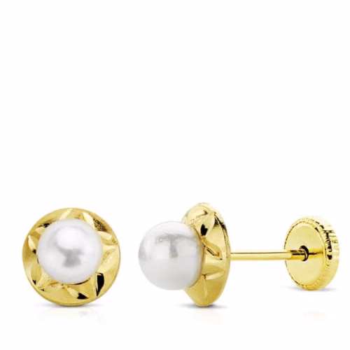 18k pendientes oro amarillo perla tuerca 6 mm