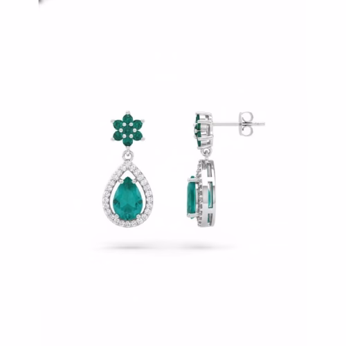 Pendiente Plata Rodio Color Esmeralda