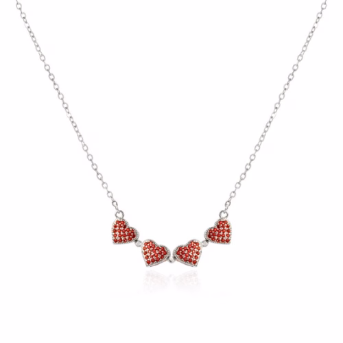 Gargantilla Plata Rodiada Corazones/Trebol Circonitas Color