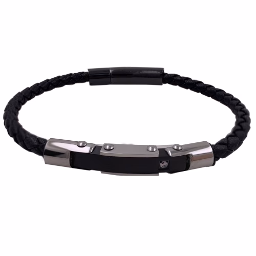 Pulsera de cuero y acero caballero