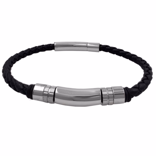 Pulsera de cuero y acero caballero