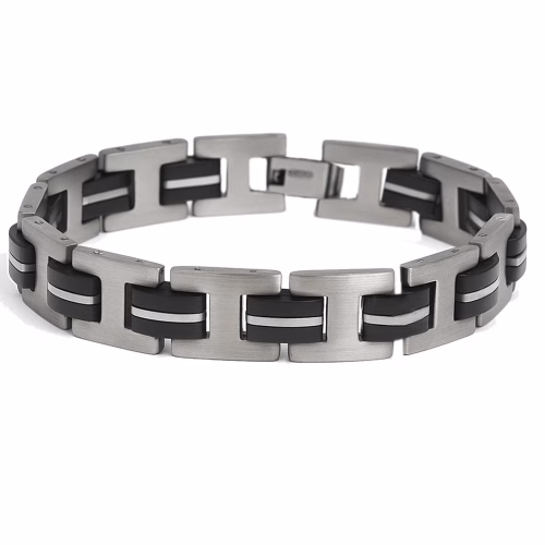 Pulsera de acero con eslabón negro y plateado