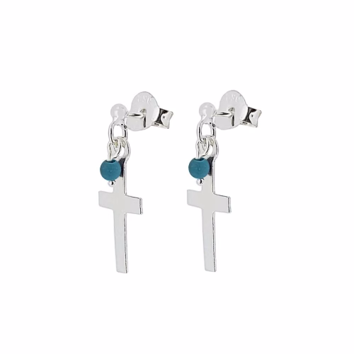Pendientes de plata con cruz y bolita turquesa