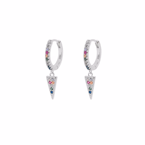 Aros click de plata rodiada con charm pincho micro setting multicolor