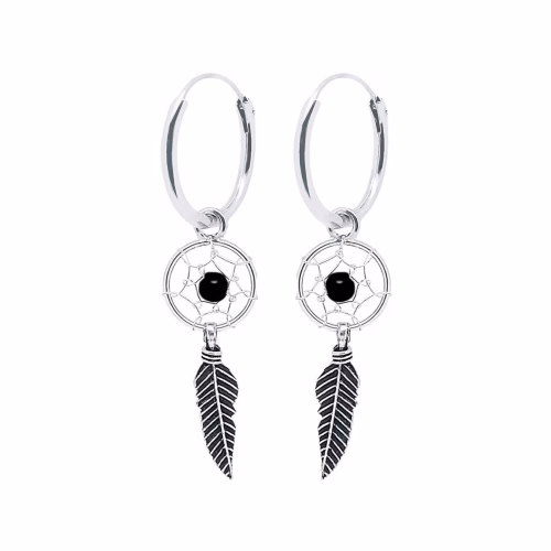 Aro de plata con charm atrapasueño azabache ,10 mm