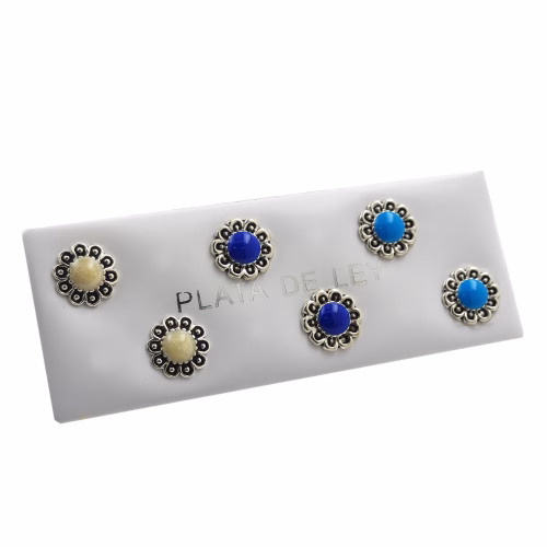 pendiente de plata envejecida,flor esmalte colores