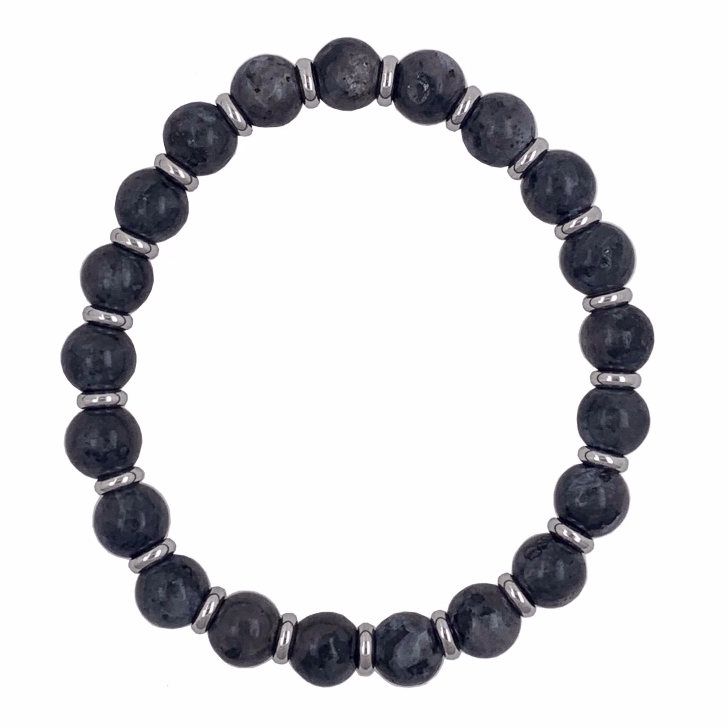 Pulsera piedra labradorita negra con cuentas de acero