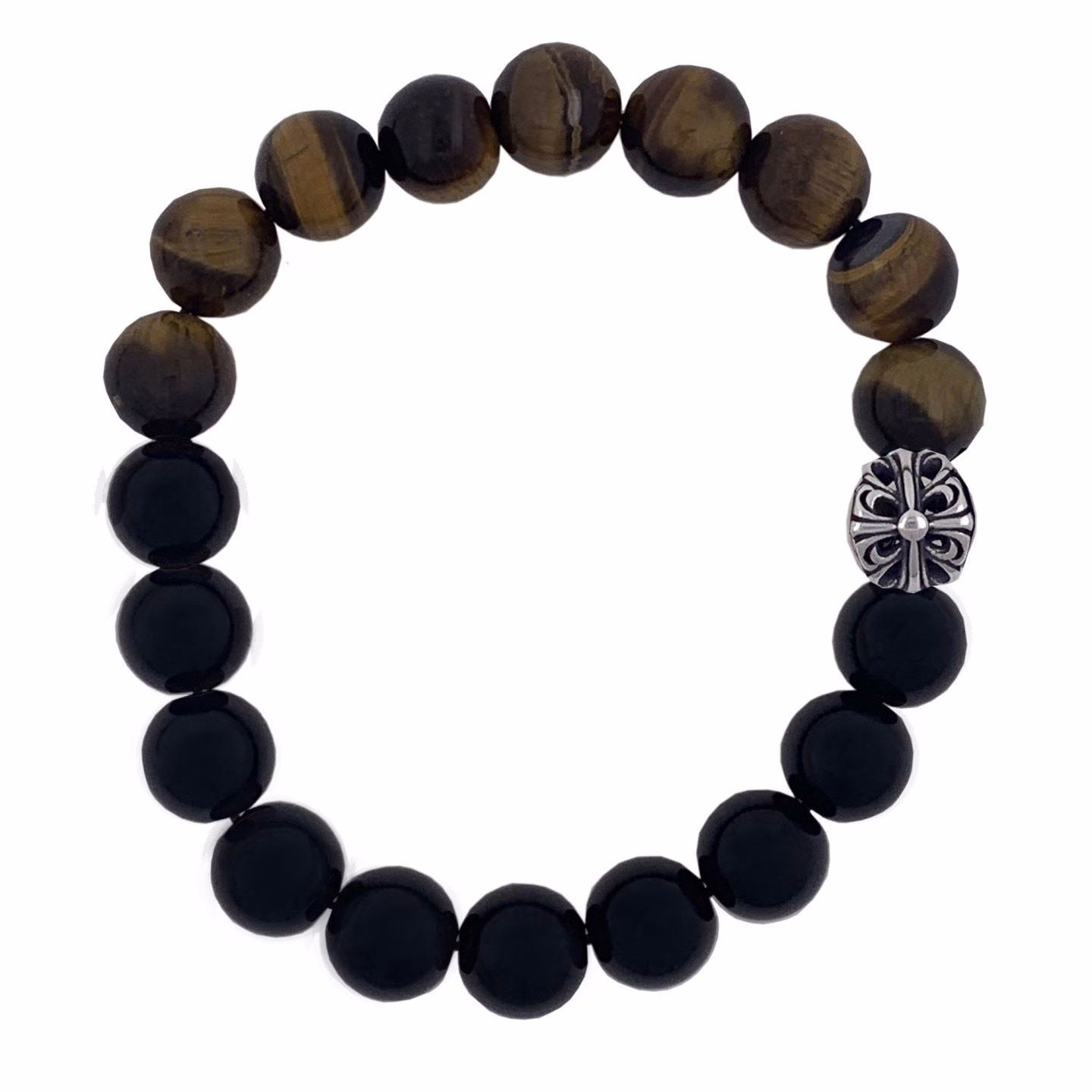 Pulsera de piedra ojo de tigre y azabache con motivo